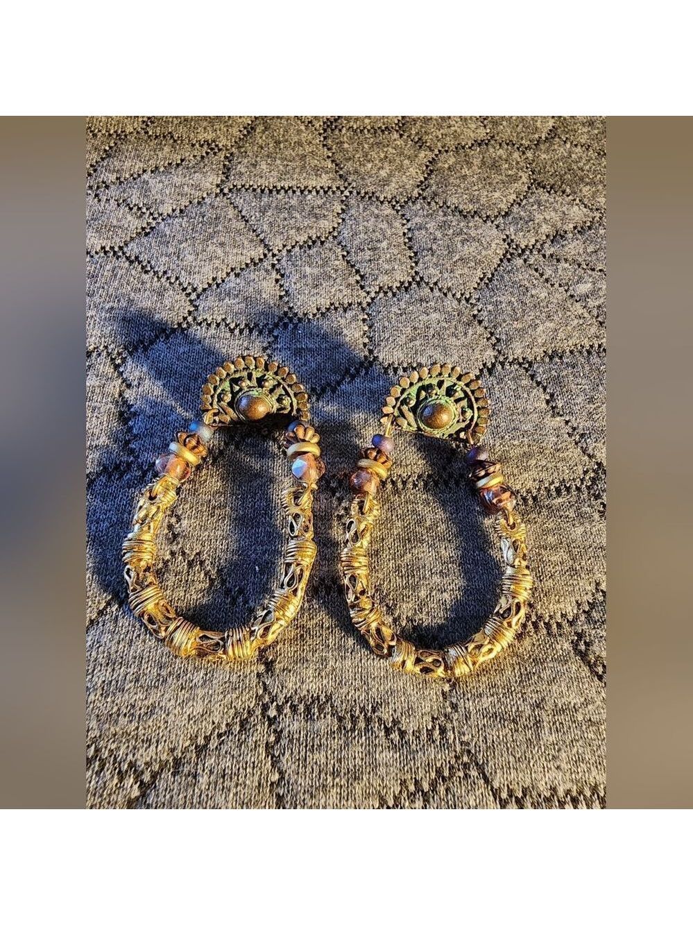 Gold and Brown Hoop Earrings